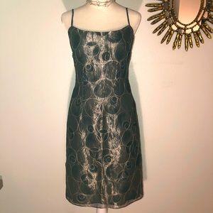 Cynthia Rowley Silver Metallic Silk Evening dress with gold stitching. NWT.